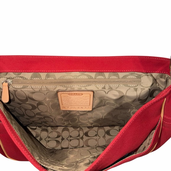 Coach Women’s Red Canvas and Tan Leather Diaper Shoulder Bag 25-6437 - Picture 7 of 10